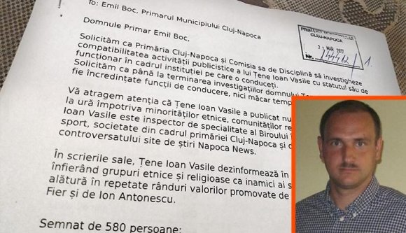 Iktatták a Ţene-ellenes petíciót a kolozsvári városházán