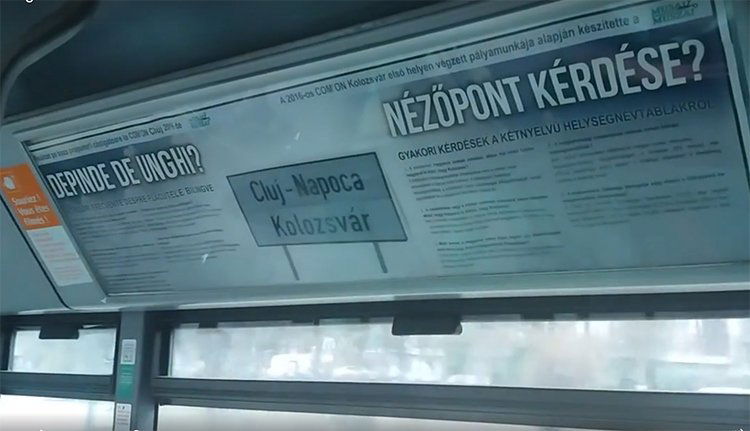 Megjelentek a Musai-Muszáj kétnyelvű táblái a kolozsvári buszokban