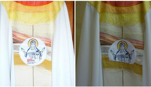 Letakartatta a magyar feliratot Ferenc pápa csíksomlyói miseruháján a kormányőrség