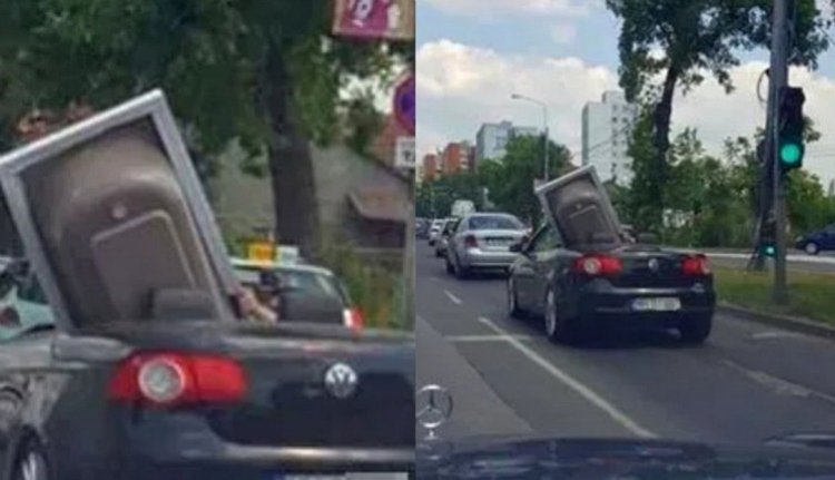 És ez a férfi úgy gondolta, hogy megsétáltat egy fürdőkádat a kabriójával