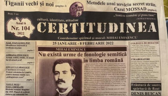 A magyar-román határt a fejlécében a Tiszánál ábrázoló szélsőséges lapot osztogattak a bukaresti Nemzeti Színházban