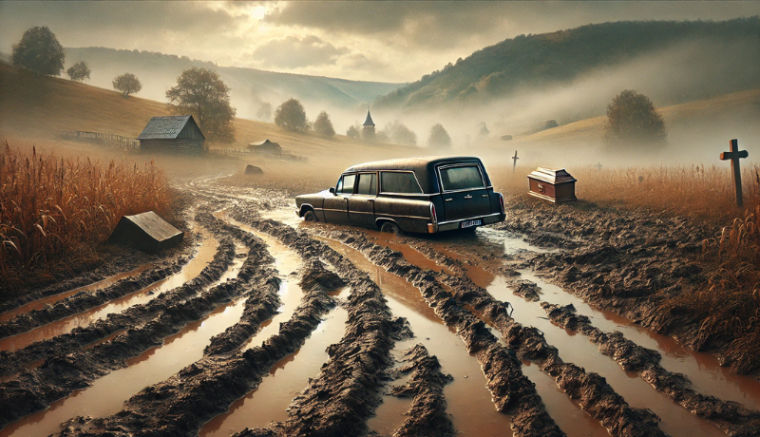 A nagy sár miatt elakadt a holttestet szállító autó, ezért a mező közepében hagyták a koporsót – hírmix