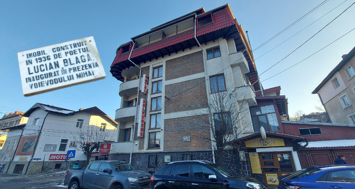 Bizarr épület Vatra Dornei városában. A falon levő tábla hirdeti, hogy az épületet Lucian Blaga költő építette 1936-ban. És MIhály vajda jelenlétében avatták fel. Oké, Mihály akkoriban tényleg a Gyulafehérvár vajdája címet viselte, de hogy a képen látható blokkot nem 1936-ban húzták fel, az holtbiztos. 