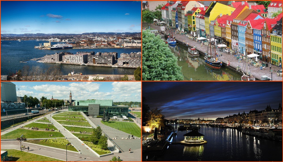 Kollázs: Pixabay. Oslo, Koppenhága, Helsinki, Stockholm. 