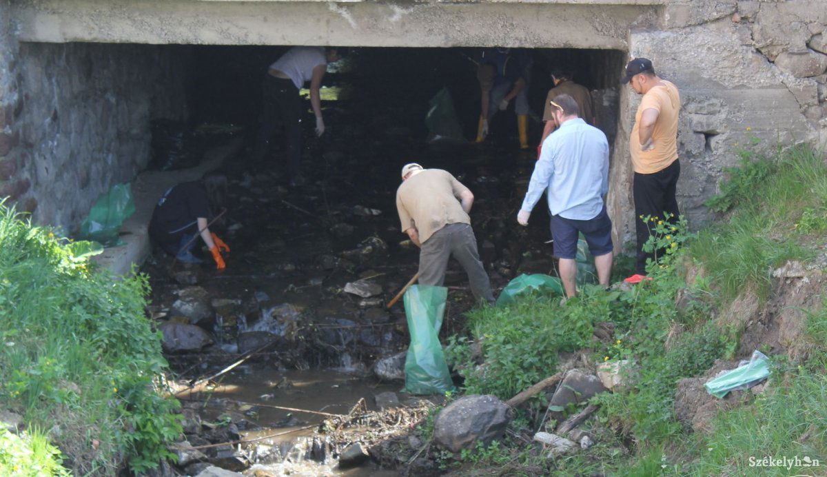 A csomagolóanyagok mellett más, igencsak meglepő hulladékok is előkerültek a patakmederből &bullet;  Fotó: Pethő Melánia