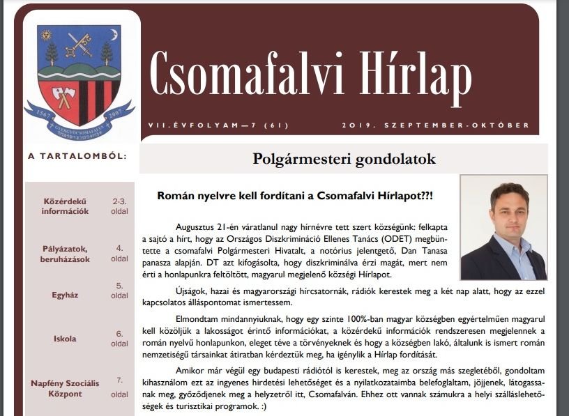 A Csomafalvi Hírlap. Előbb figyelmeztetés, most bírság •  Fotó: Gergely Imre