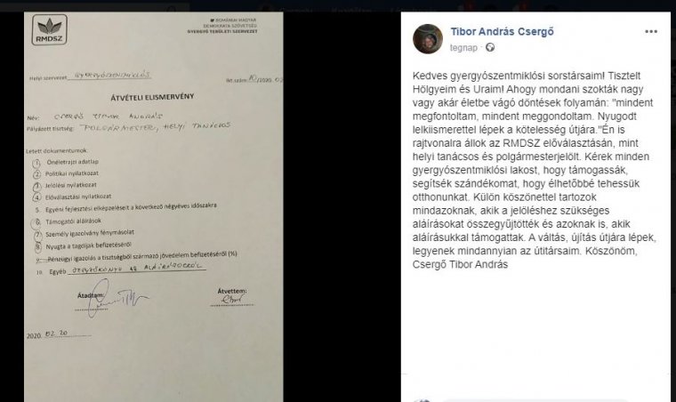 Egy jelentkező már van a gyergyószentmiklósi polgármesteri székre