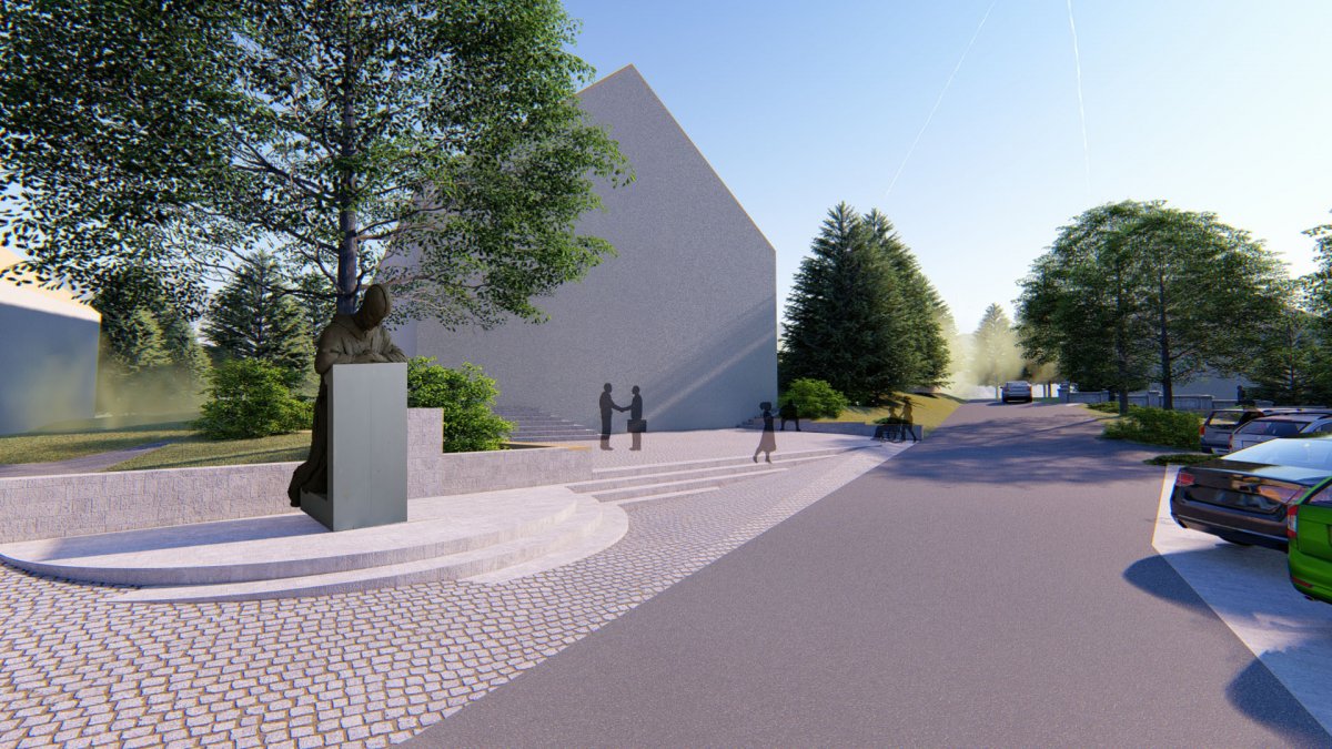 A településközpont látványterve a szoborral • Fotó: Hegyi Zsuzsanna