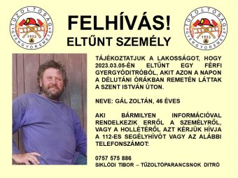 Eltűnt gyergyóditrói férfi megtalálásához kérnek segítséget