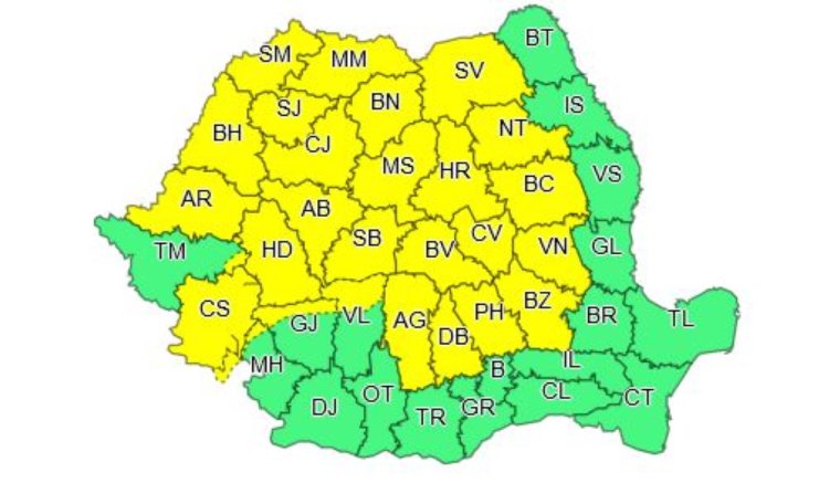 Elsőfokú, légköri instabilitásra vonatkozó figyelmeztetés 26 megyére