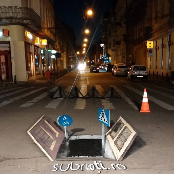 Balesetmegelőző, térhatású aszfaltrajzok Nagyváradon