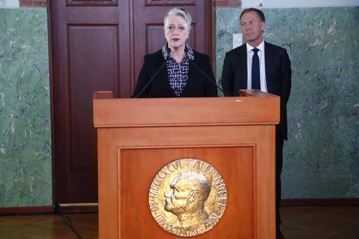Berit Reiss-Andersen, a norvég Nobel-bizottság elnöke a pénteki bejelentéskor &bullet;  Fotó: Nobel-bizottság