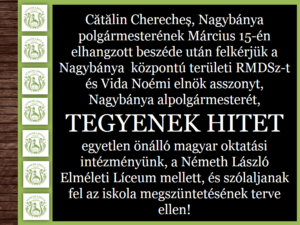 Az iskola Facebook-oldalán közölt felhívás •  Fotó: Facebook/Németh László Elméleti Líceum