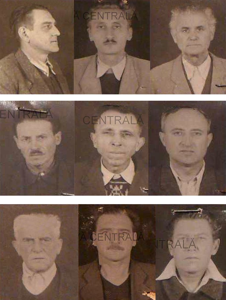 Áldozatok. Felső sor: Szoboszlay Aladár, Lukács István, Orbán Károly. Középső sor: Tamás Dezső, Tamás Imre, Ábrahám Árpád. Alsó sor: Alexandru Fîntînaru, Huszár József, Kónya István •  Fotó: IICCMR/Krónika