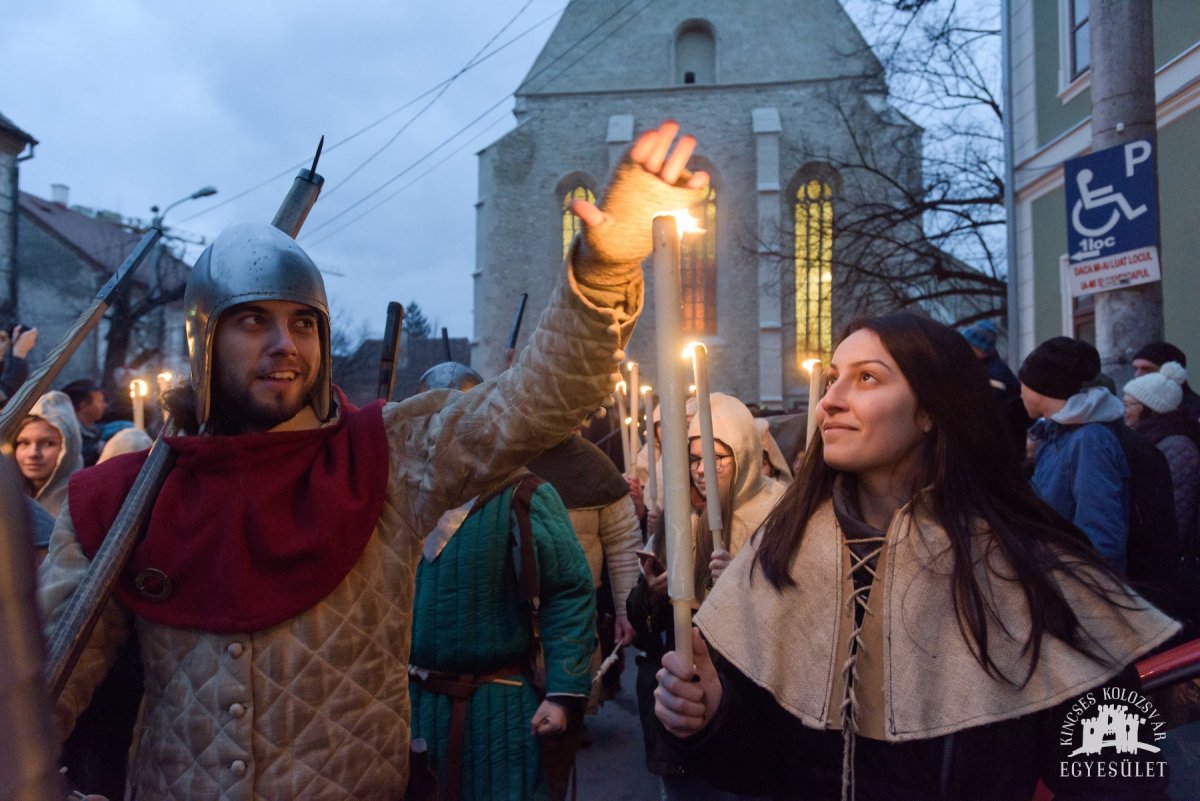 Fáklyás felvonulás Kolozsváron, Mátyás király születésnapján &bullet;  Fotó: Facebook/Kincses Kolozsvár Egyesület