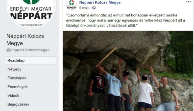 Az időközben eltávolított poszt a kompromittáló fotóval az EMNP Facebook-oldalán; Csomortányi István jobbra látható &bullet;  Fotó: Facebook