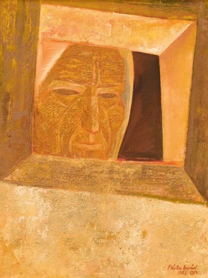 Kitekintés – 1982, olaj, tempera, 62×46 cm 