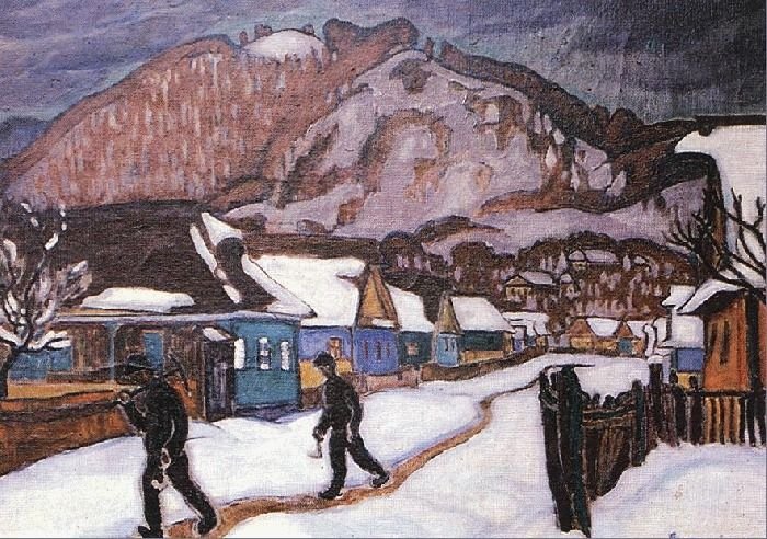Boromisza Tibor Veresvízi bányászházak egy hideg téli napon című, 1911-es festménye 