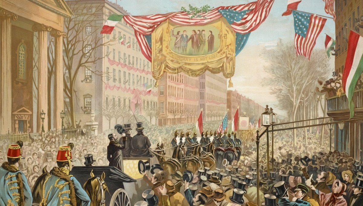 „Nincs veszve Magyarország” (Hungary is Not Lost) – Kossuth Lajost ünnepélyes keretek között fogadták New Yorkban 1851 decemberében •  Fotó: archív