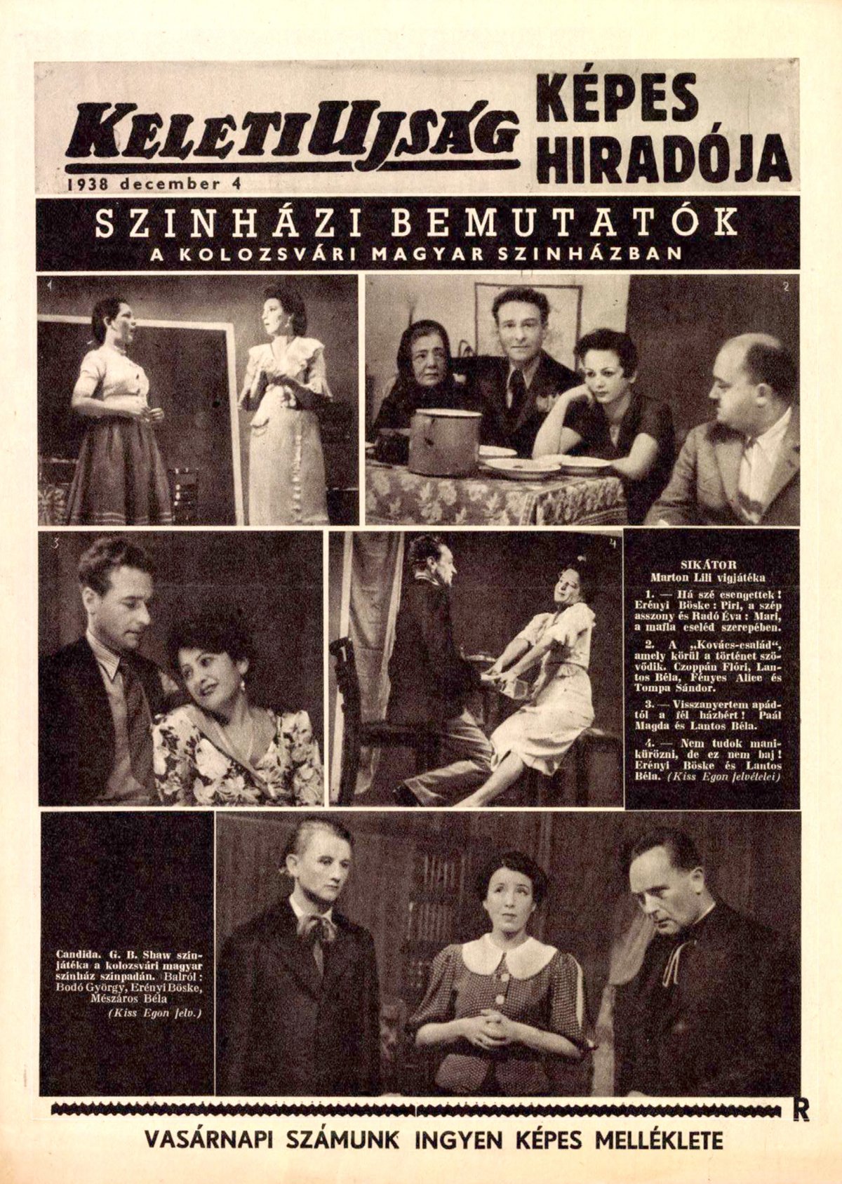 A Keleti Ujság 1938. december 4-i száma a Sikátor című kolozsvári vígjátékról tudósít 