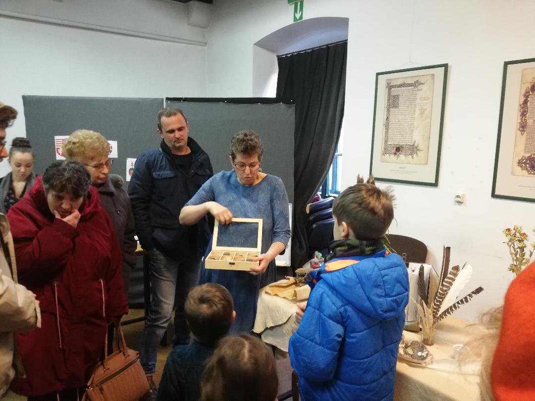 A résztvevőknek bemutatták a kódexkészítés növényi és állati kellékeit •  Fotó: Bede Laura