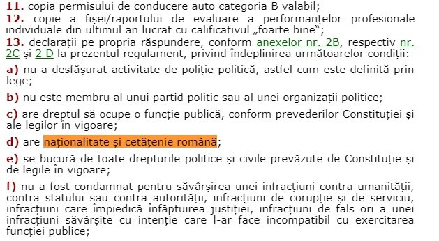 A Hivatalos Közlönyben megjelent változat kizárja a pályázók közül a nem román nemzetiségű állampolgárokat •  Fotó: G4Media.ro