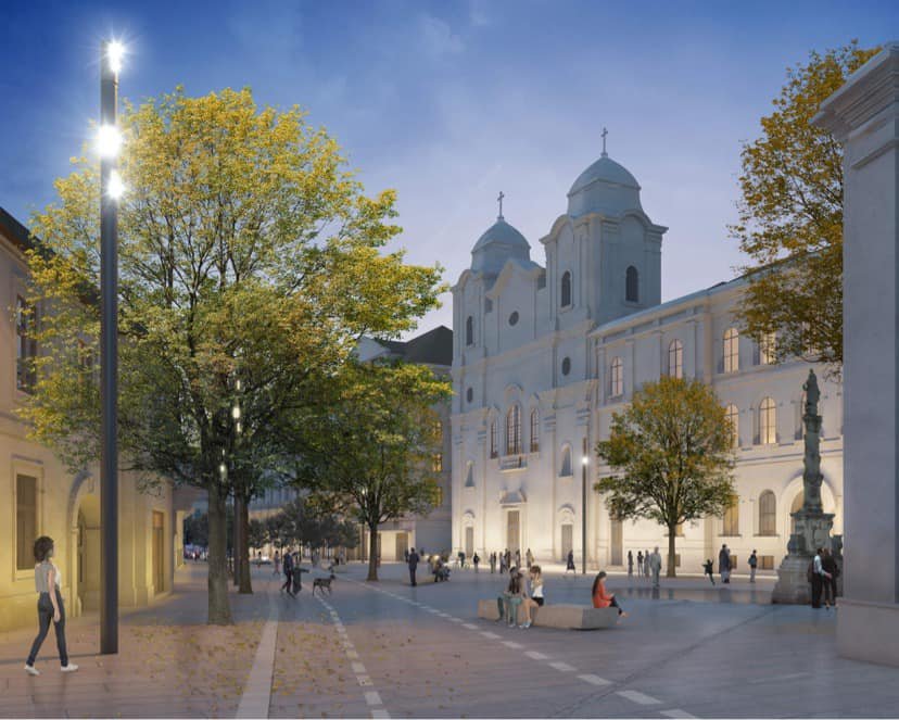 Az Egyetem utcába visszakerül a kommunizmusban elköltöztetett Mária-oszlop &bullet;  Fotó: Facebook/Emil Boc