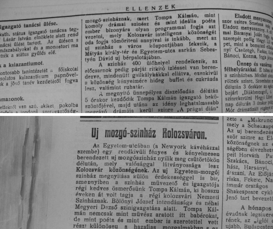 A mozi megnyitásáról szóló újságcikk 1913-ban •  Fotó: Facebook/Cinema Arta