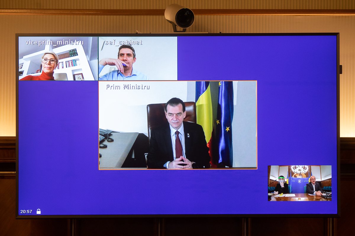 Ludovic Orban távértekezlet formájában vezette le a kormányülést •  Fotó: Gov.ro