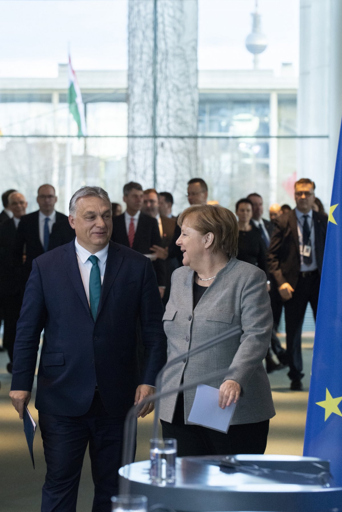 Angela Merkel német kancellár hivatalában fogadja Orbán Viktor miniszterelnököt Berlinben • Fotó: MTI/Szigetváry Zsolt