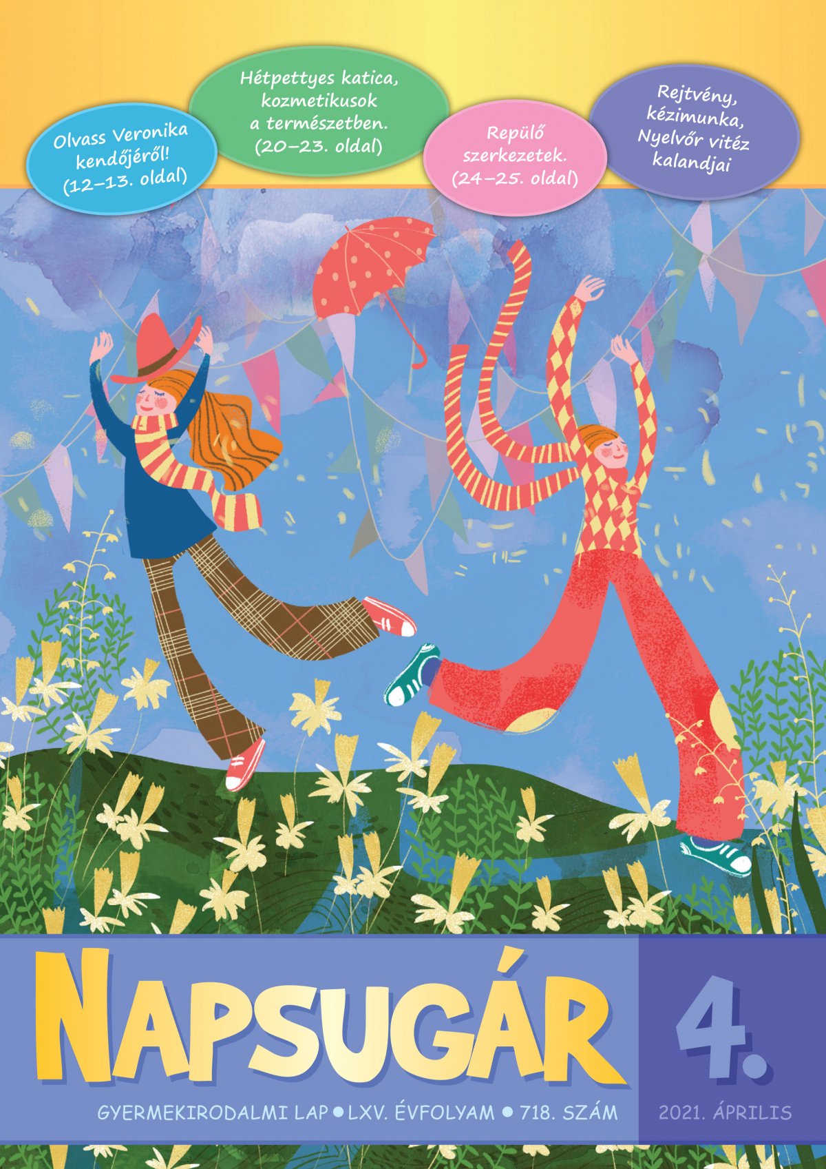 Az áprilisi Napsugár címlap Orosz Annabella rajzával 