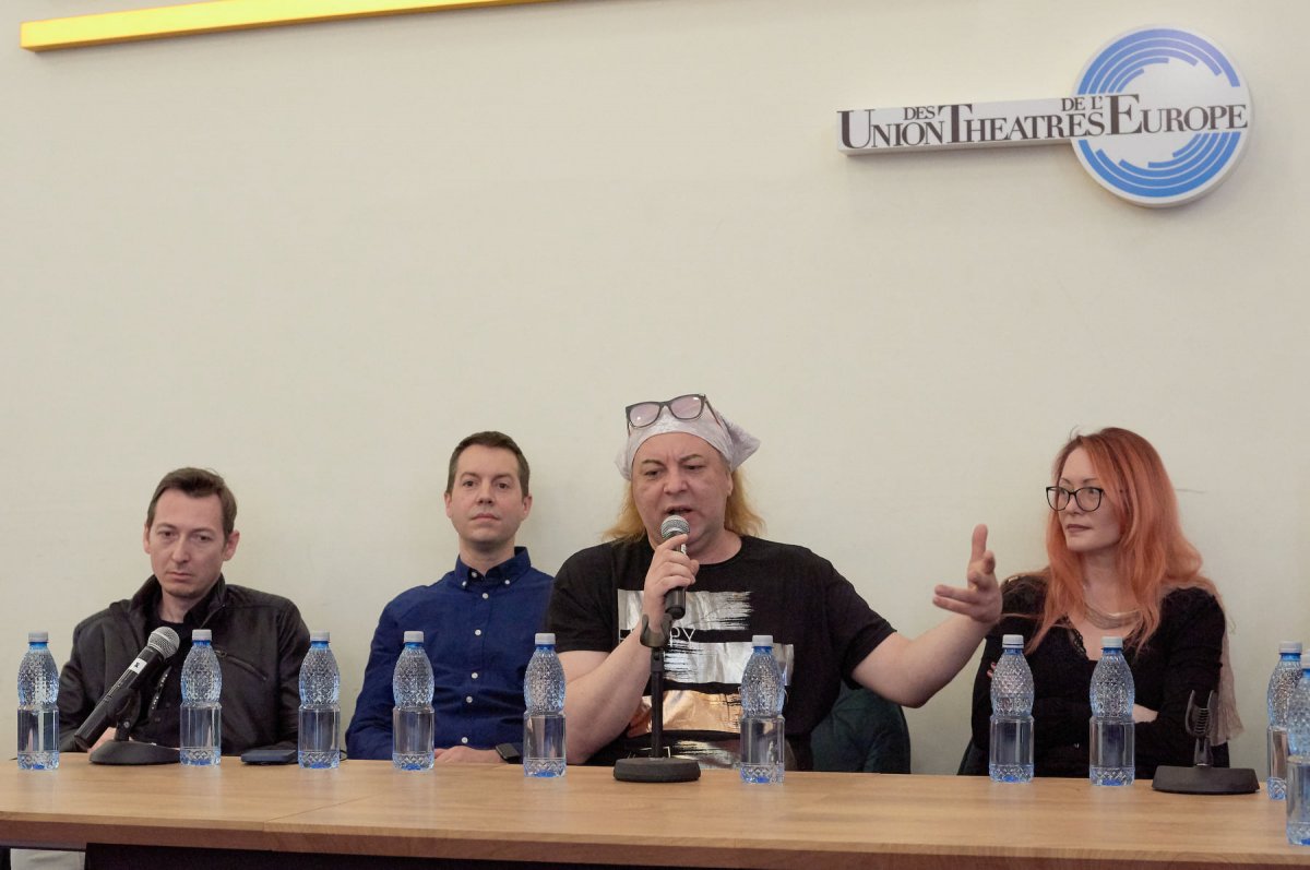 A zenét szerző Klemm Dávid és Erős Ervin, illetve Puskás Zoltán rendező és Ledenják Andrea jelmeztervező a sajtótájékoztatón •  Fotó: Biró István