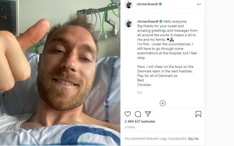 Eriksen jobban van, először üzent a kórházból, mióta összeesett a pályán