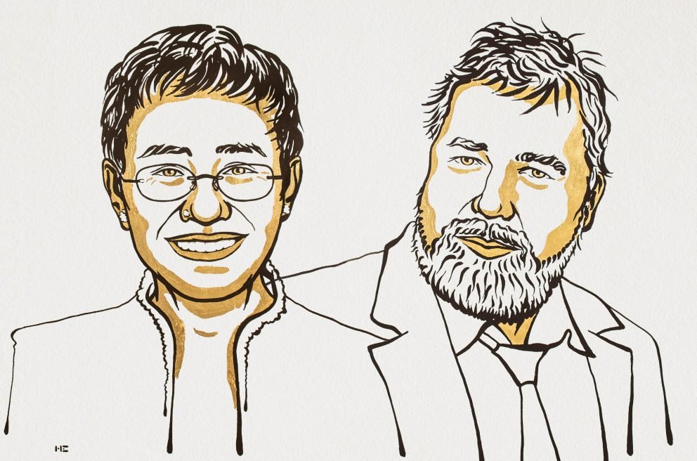 Maria Ressa és Dmitrij Muratov újságíró •  Fotó: Nobel-bizottság