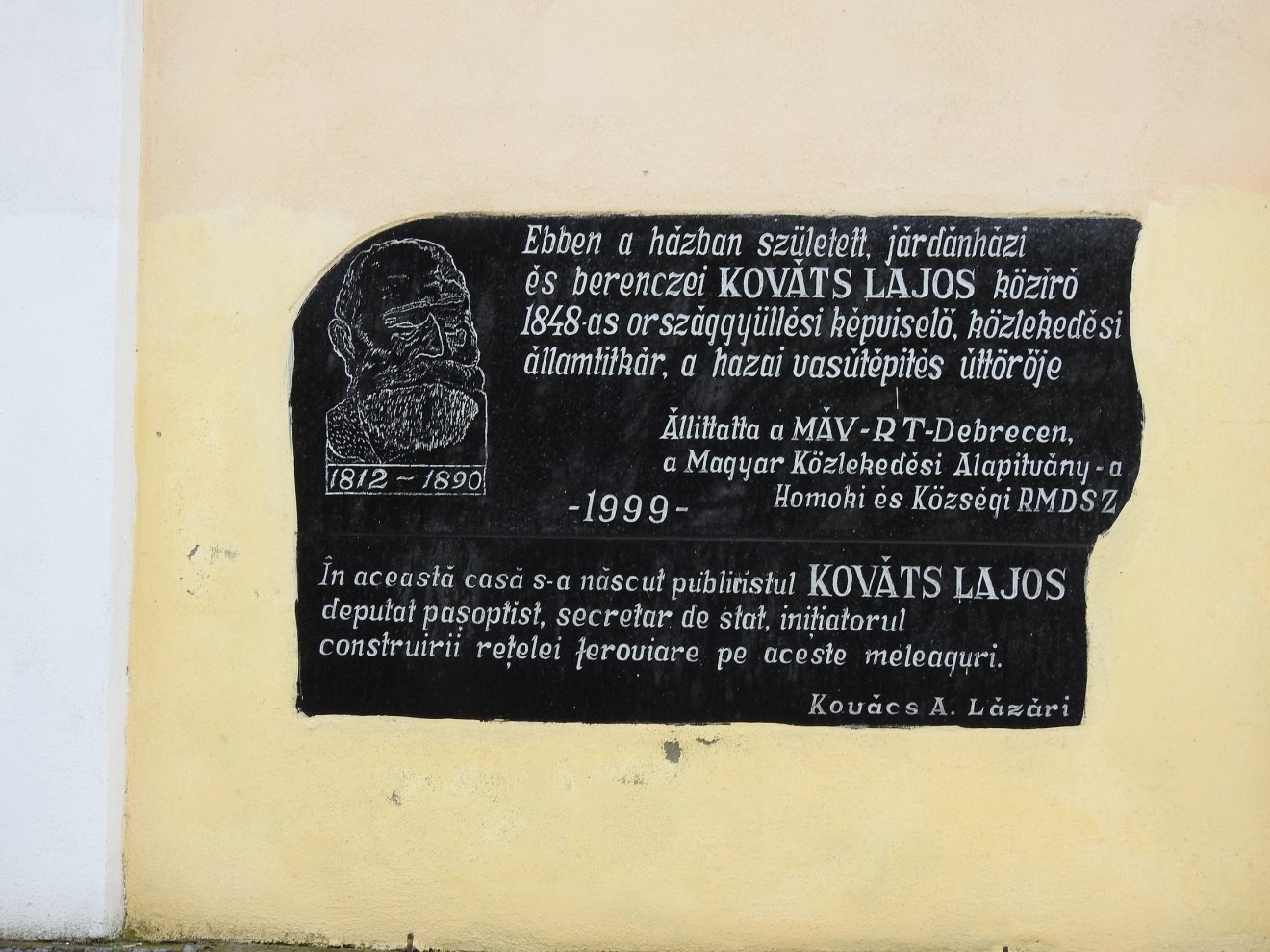 Kováts Lajos-emléktábla •  Fotó: Makkay József