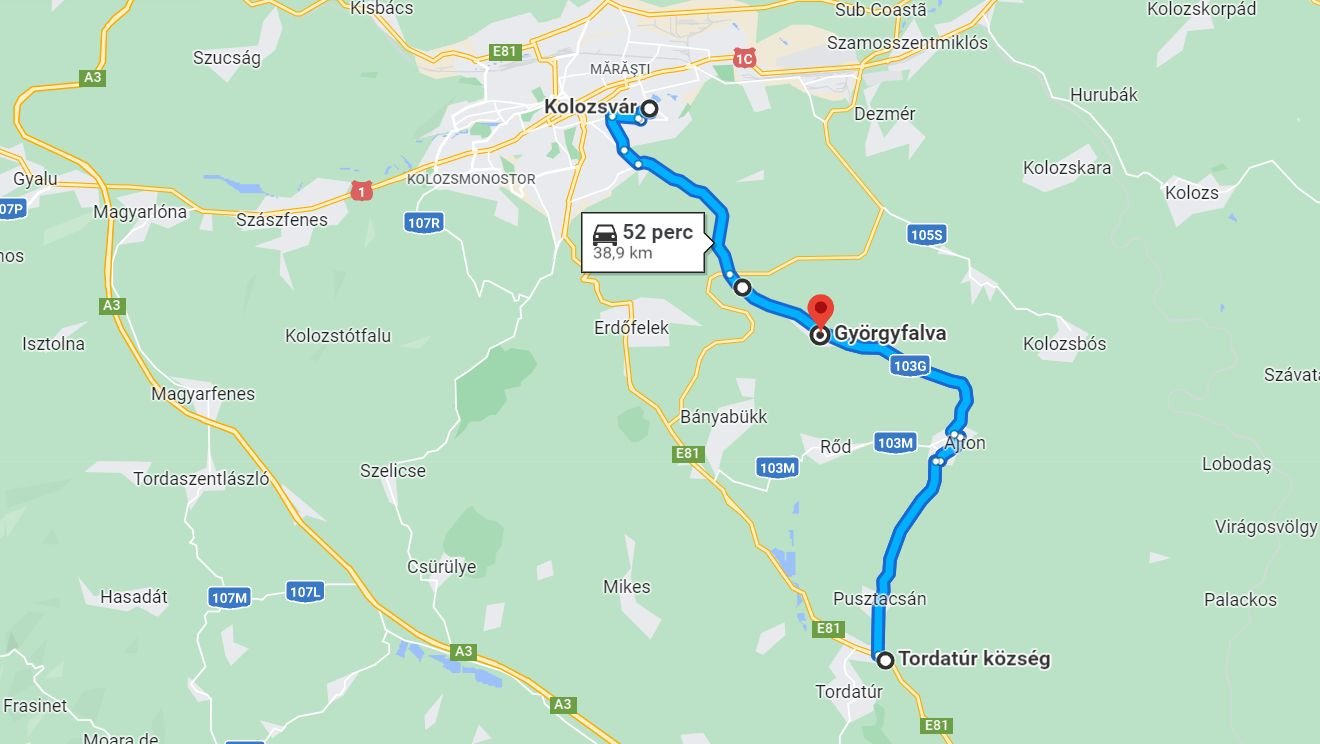 A 103G jelzésű megyei út Kolozsvár határától Tordatúrig húzódó szakasza •  Fotó: Képernyőmentés