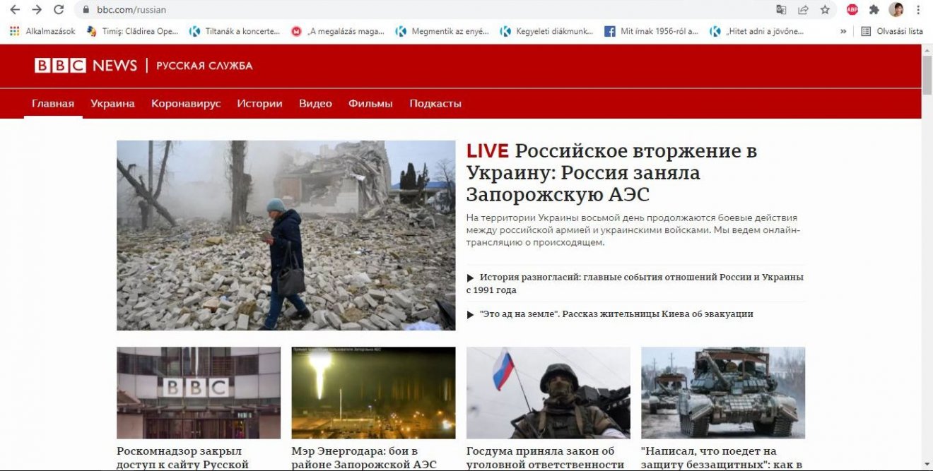 A BBC orosz nyelvű kiadása sem követhető már Oroszországban •  Fotó: Képernyőmentés