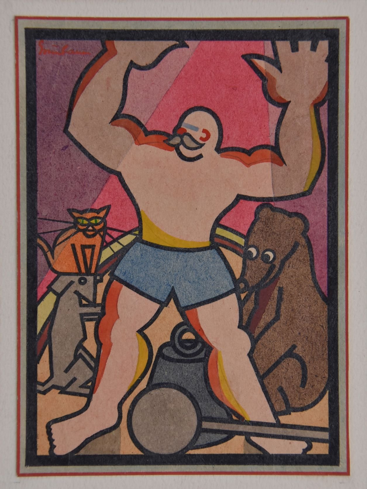 Grünbaum Ernő: Súlyemelő (1930-as évek; színes rézmetszet; Körösvidéki Múzeum, Nagyvárad) 