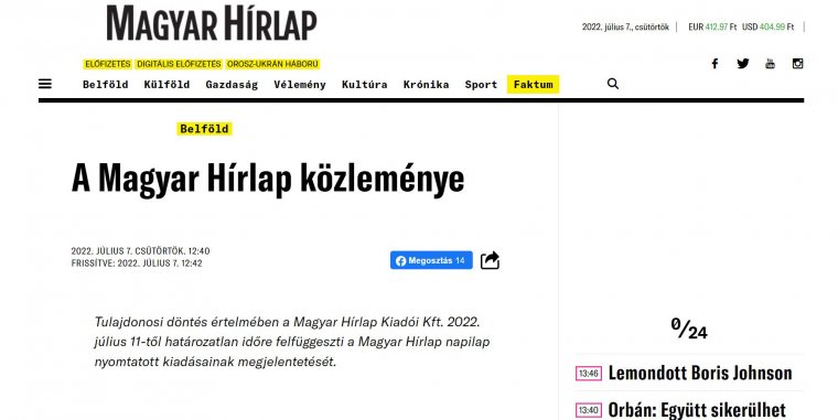 Újabb anyaországi lap szüntette be nyomtatott változatának megjelentetését