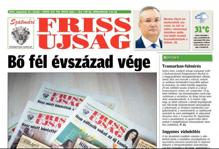 Megszűnt a nyomtatott Szatmári Friss Újság, a MÚRE a politikumot okolja