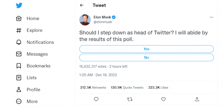 Elon Musk megszavaztatja a Twitter-felhasználókkal, hogy ő maradjon-e a platform vezetője