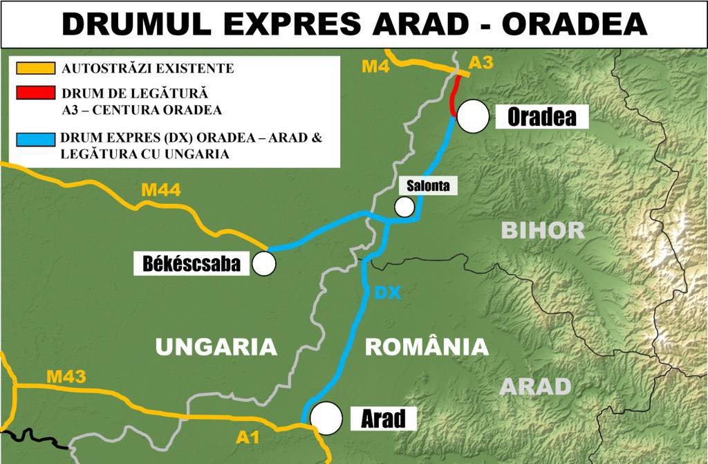 Térképen az Arad–Várad-gyorsforgalmi •  Fotó: A Bihar Megyei Tanács sajtószolgálata
