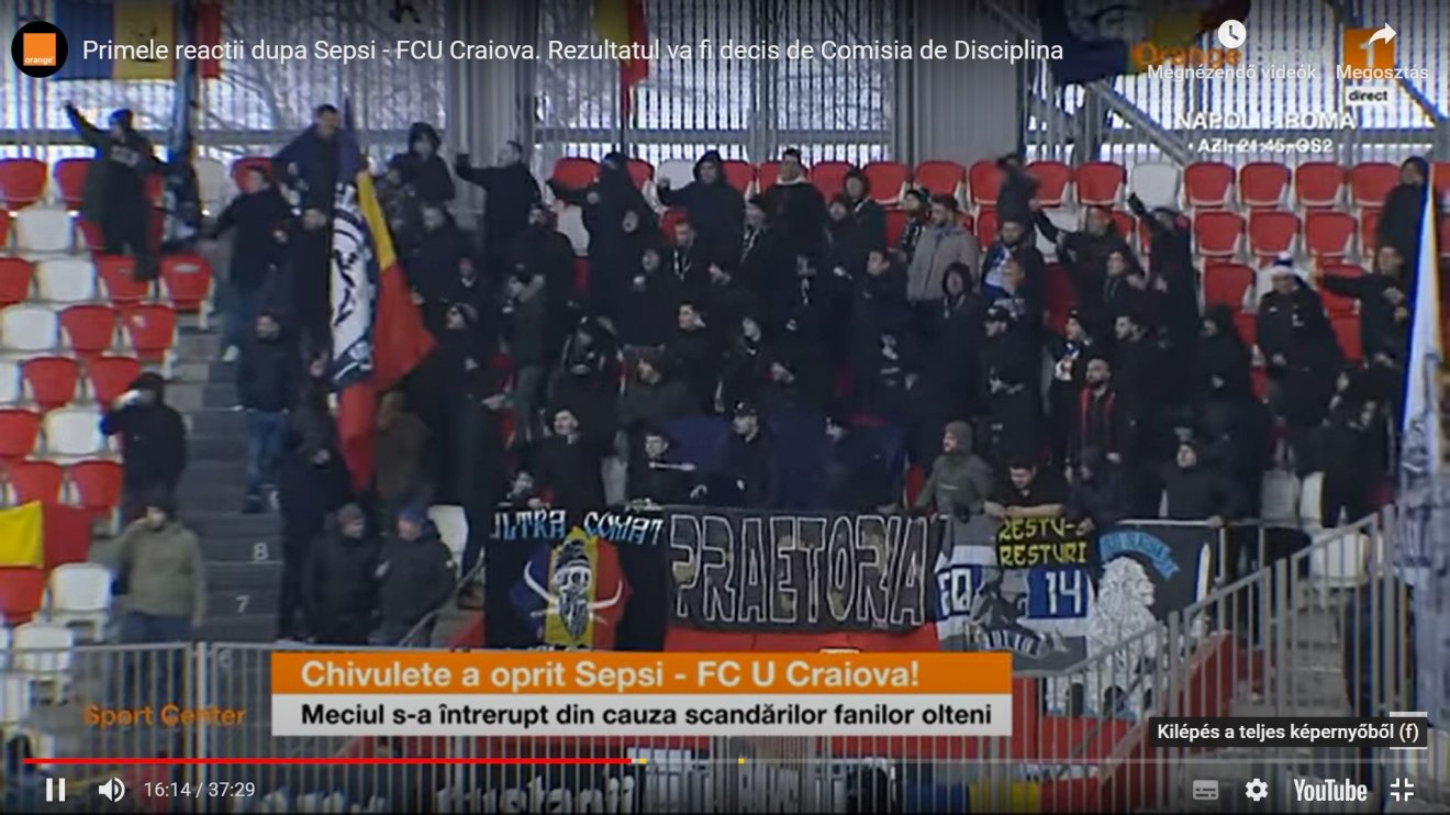 A Craiova szurkolói megállás nélkül mocskolták a magyarokat a vasárnapi mérkőzésen •  Fotó: Videófelvétel