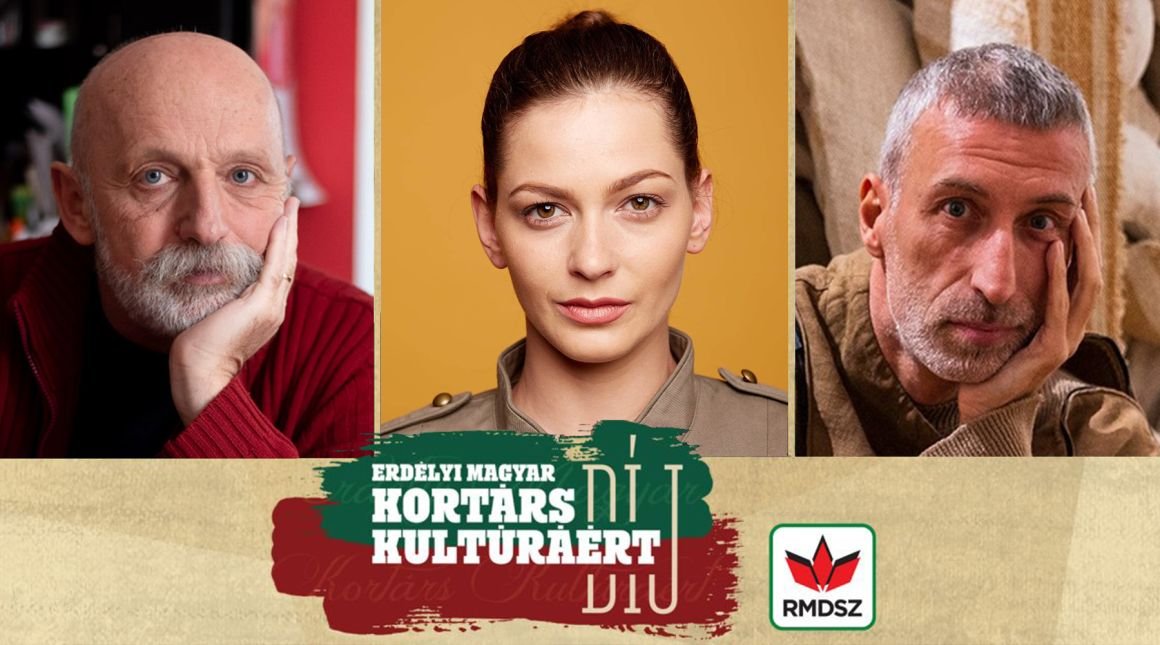 Az idei díjazottak. Visky András író, Imre Éva színművész és Oláh Gyárfás szobrászművész •  Fotó: RMDSZ