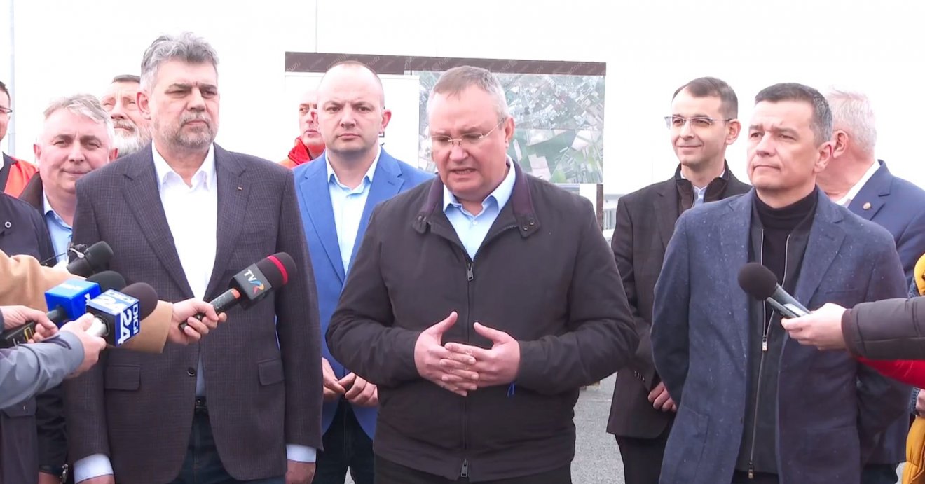 Szemleút. Marcel Ciolacu, Nicolae Ciucă és Sorin Grindeanu Nagyváradon •  Fotó: Videófelvétel/Facebook/Marcel Ciolacu