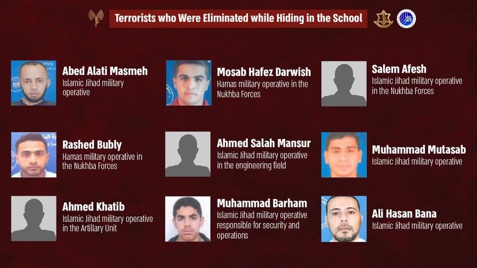 Listázás. Az izraeli hadsereg kilenc, a gázai ENSZ-iskolában megölt palesztin terrorista nevét tette közzé •  Fotó: Facebook/Izraeli hadsereg