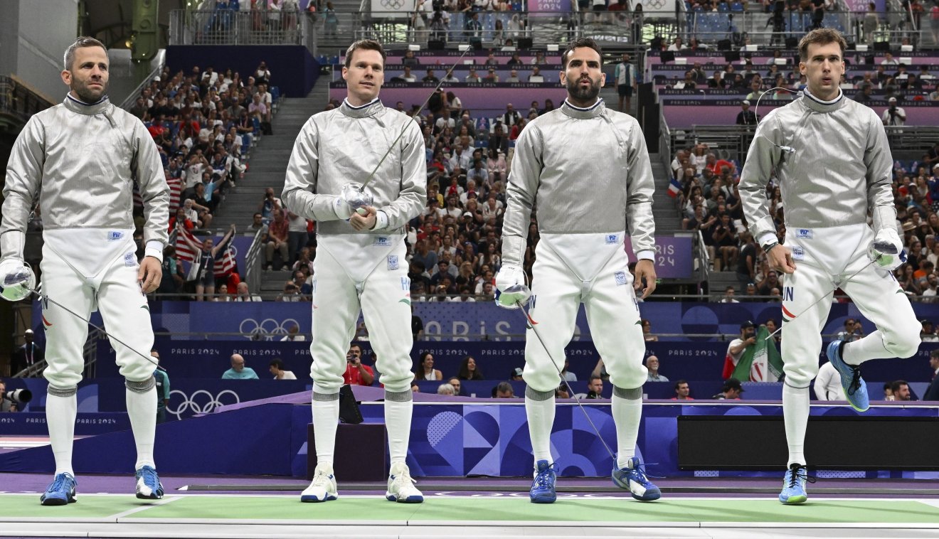 Gémesi Csanád, Szatmári András, Szilágyi Áron és Rabb Krisztián az olimpiai fináléban •  Fotó: MTI/Illyés Tibor