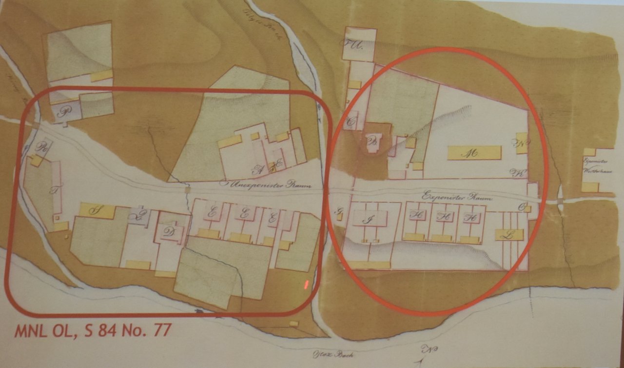 Az Ojtozi-szorosban épült vesztegzár tervrajza 1840 körül az elhatárolt exponált és nem exponált résszel •  Fotó: Gazda Árpád