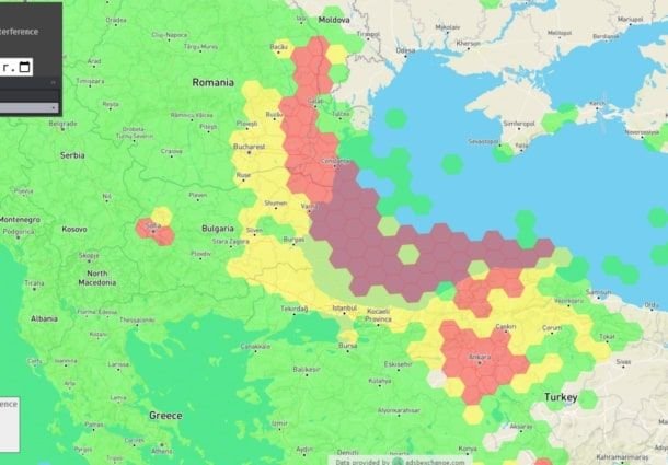 Veszélyzóna. Románia délkeleti része különösen kitett az oroszok által alkalmazott GPS-zavarásnak •  Fotó: GPS Jam