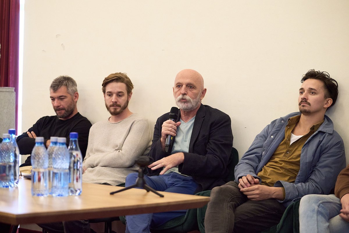 Farkas Loránd, Vecsei H. Miklós, Visky András és ifj. Vidnyánszky Attila a sajtótájékoztatón •  Fotó: Biró István / Kolozsvári Állami Magyar Színház